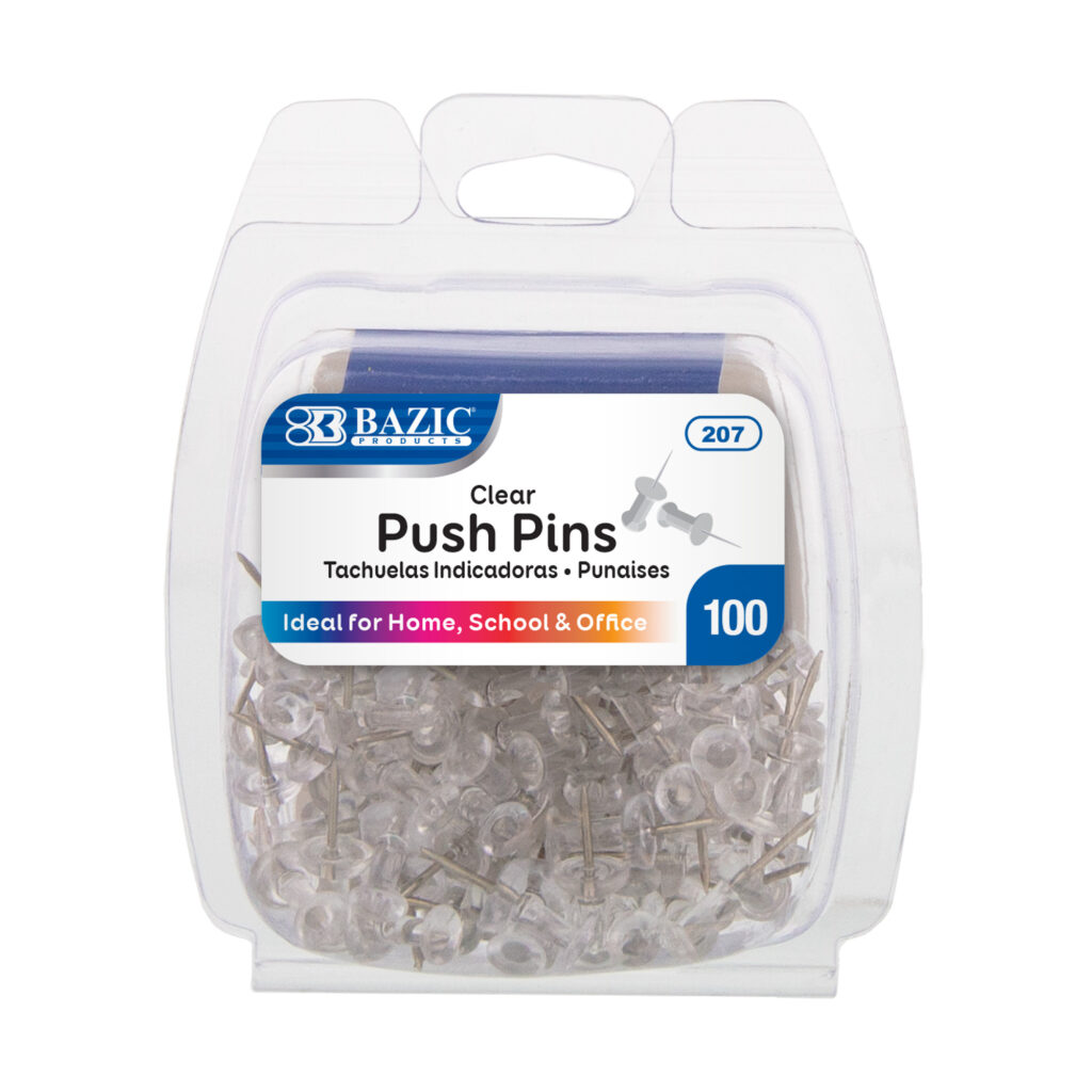 BAZIC Clear Transparent Push Pins (100/Pack) Bazic Products