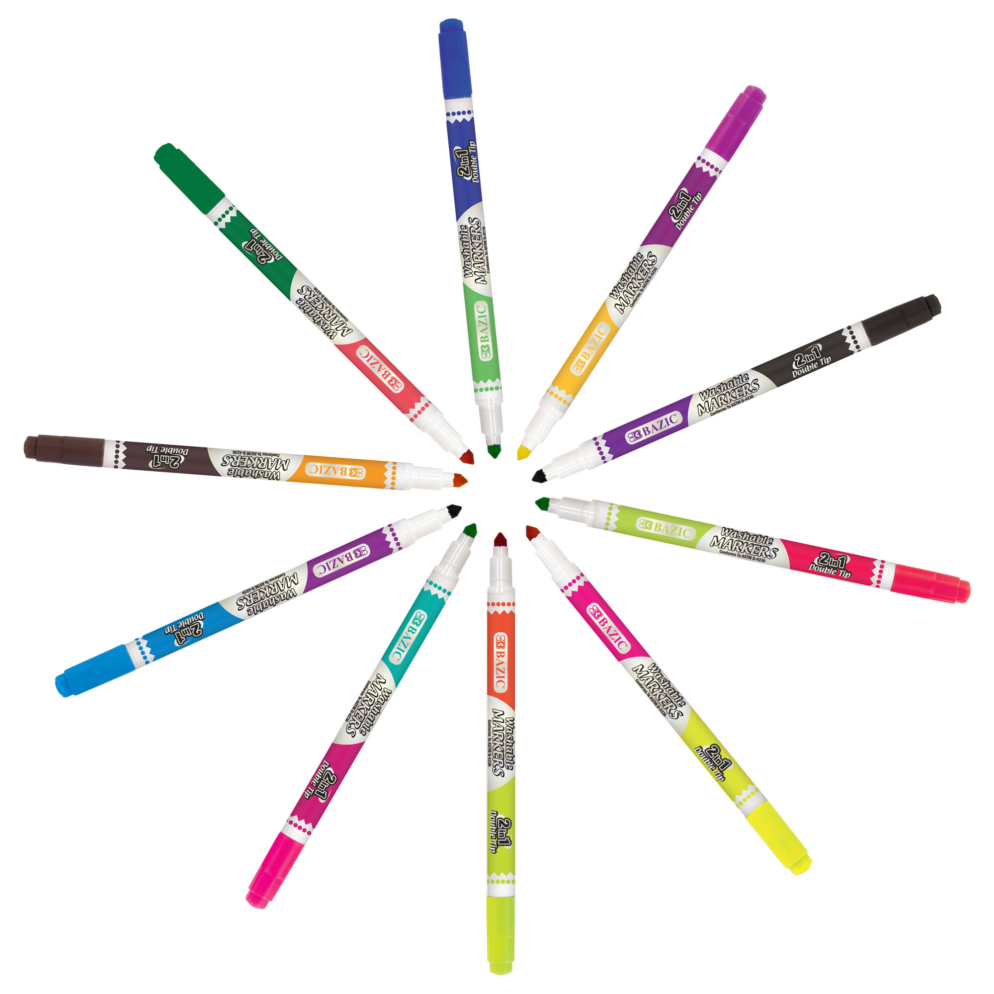 BAZIC Washable Markers 8 Color, Classroom Bulk Pack (200/Pack), 6-Packs 