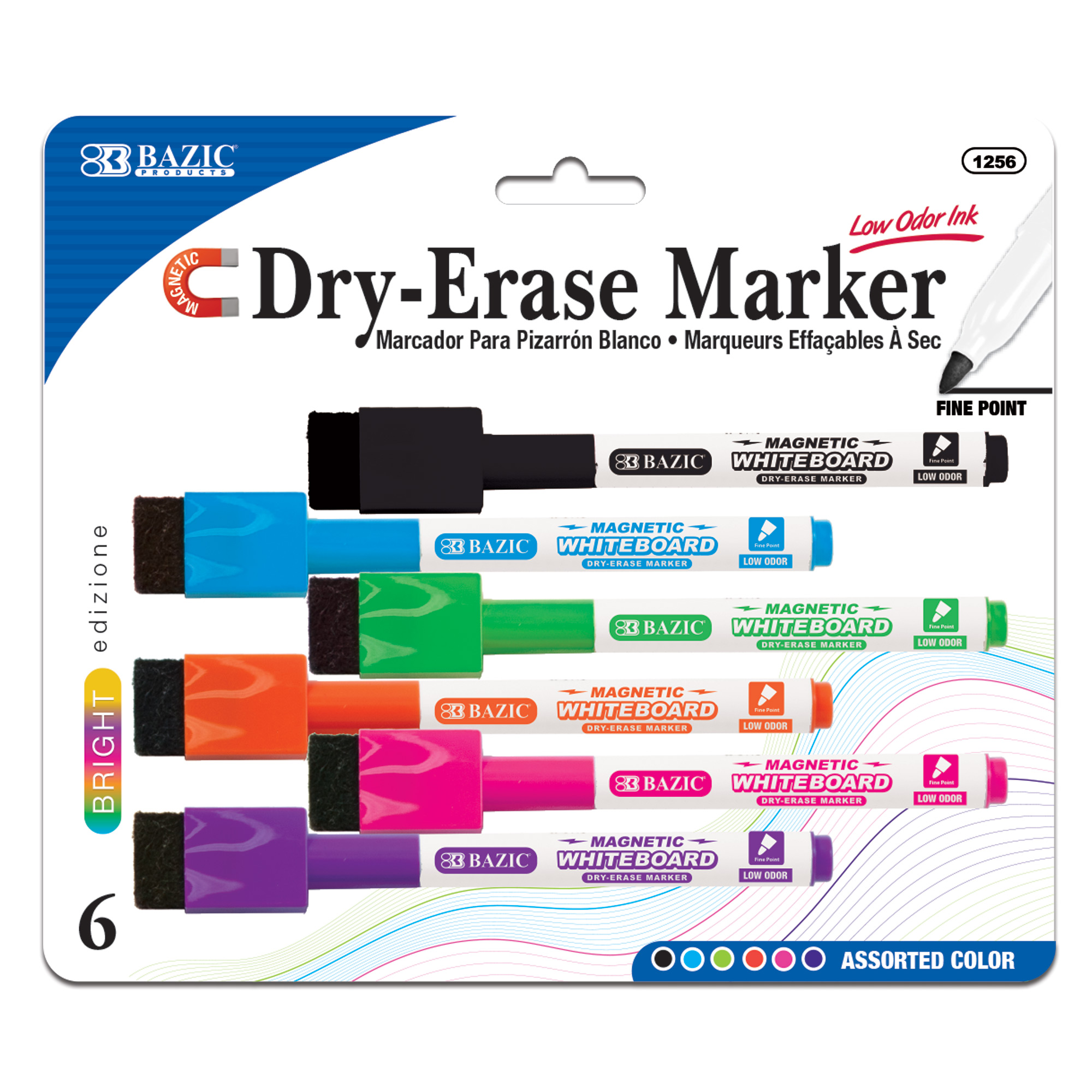 Bright Color Fine Tip Dry-Erase Marker (6/Pack) - Mazer Wholesale