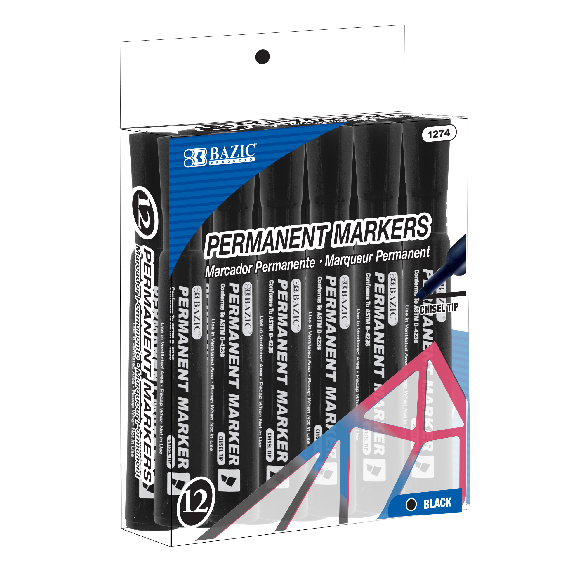 Bazic Permanent Marker Dual Fine Tip Chisel Point Black Markers (2/Pack), 24-Packs