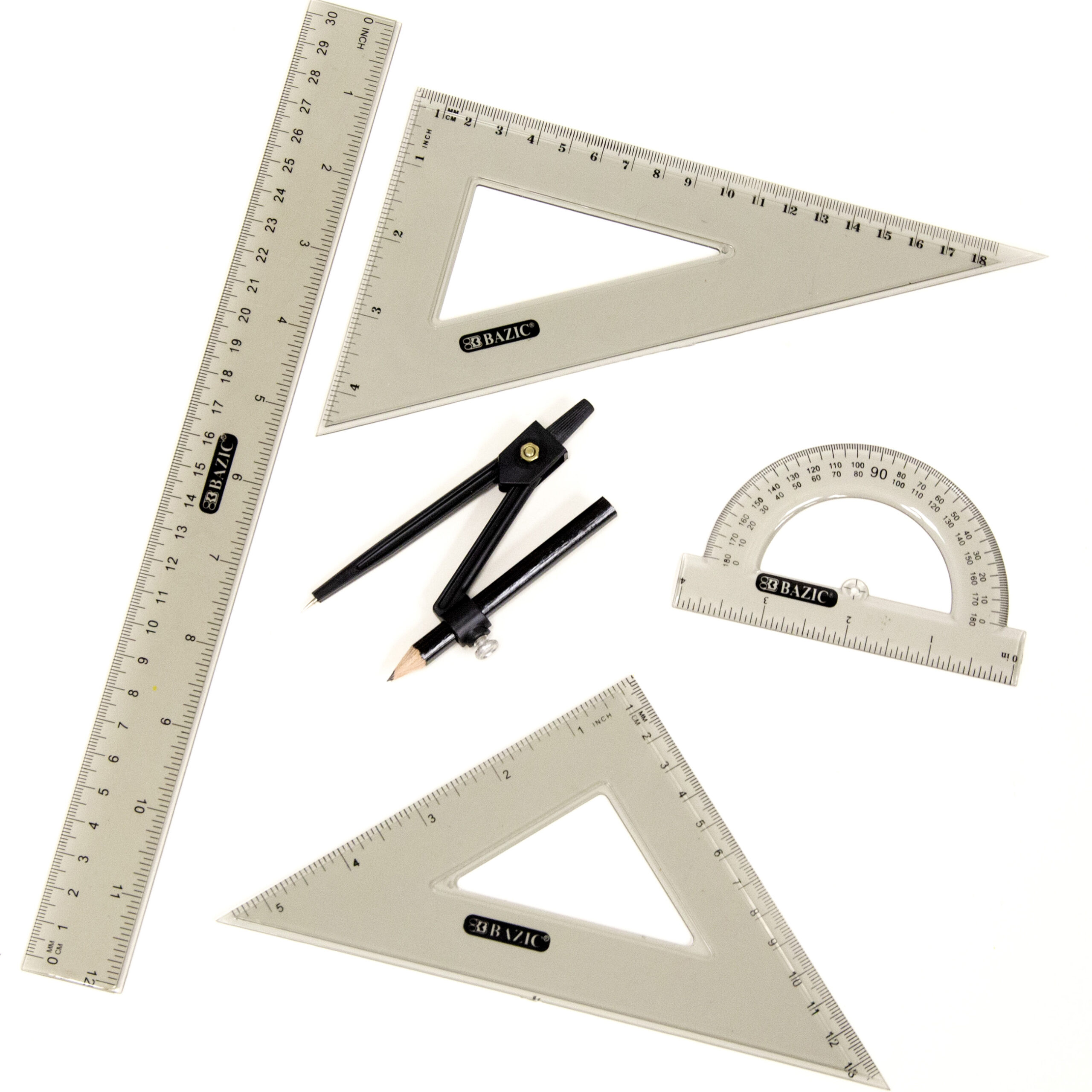 Bazic 4-Piece Geometry Ruler Set