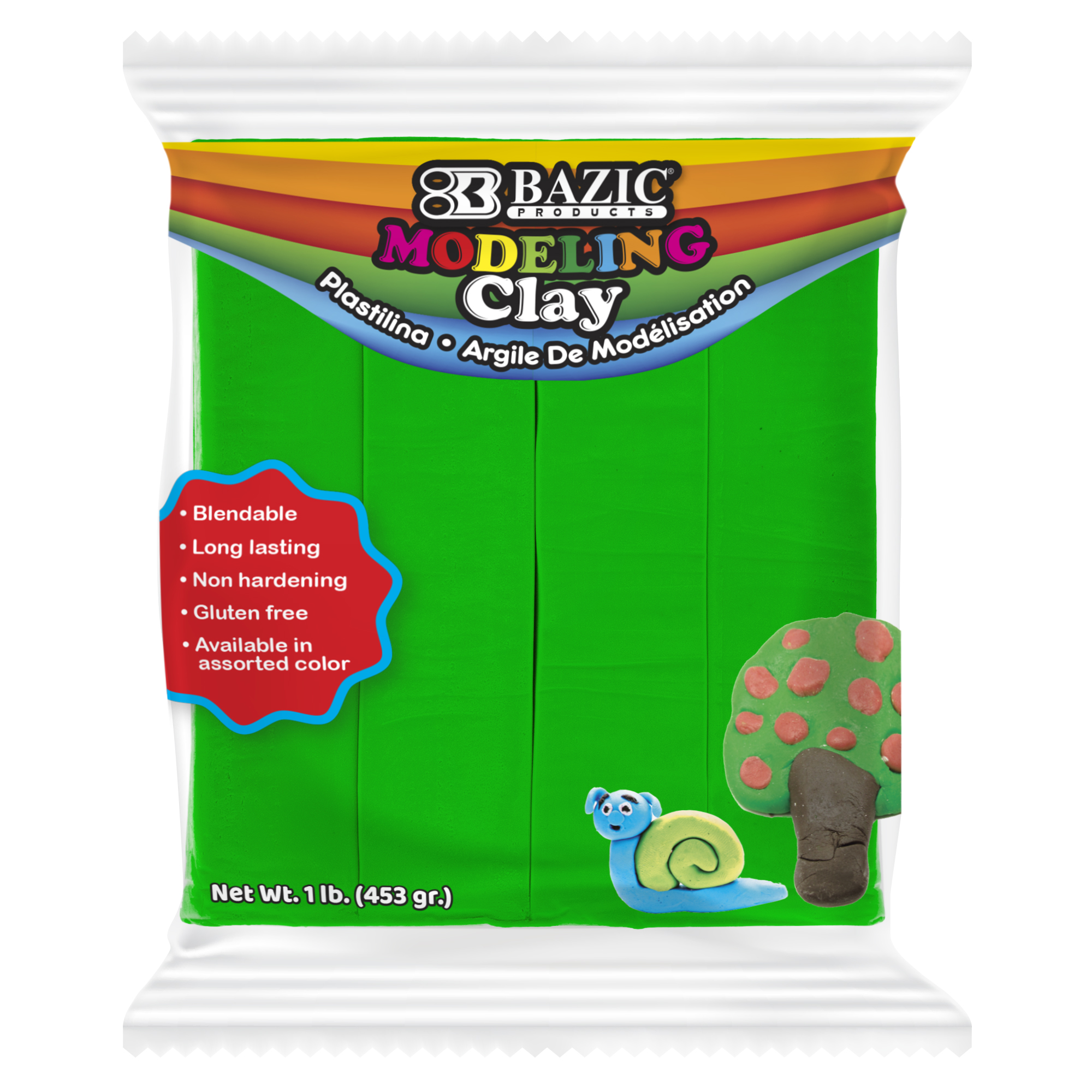 BAZIC Modeling Clay 4 Primary Color 1LB, Non Toxic, Bulk for