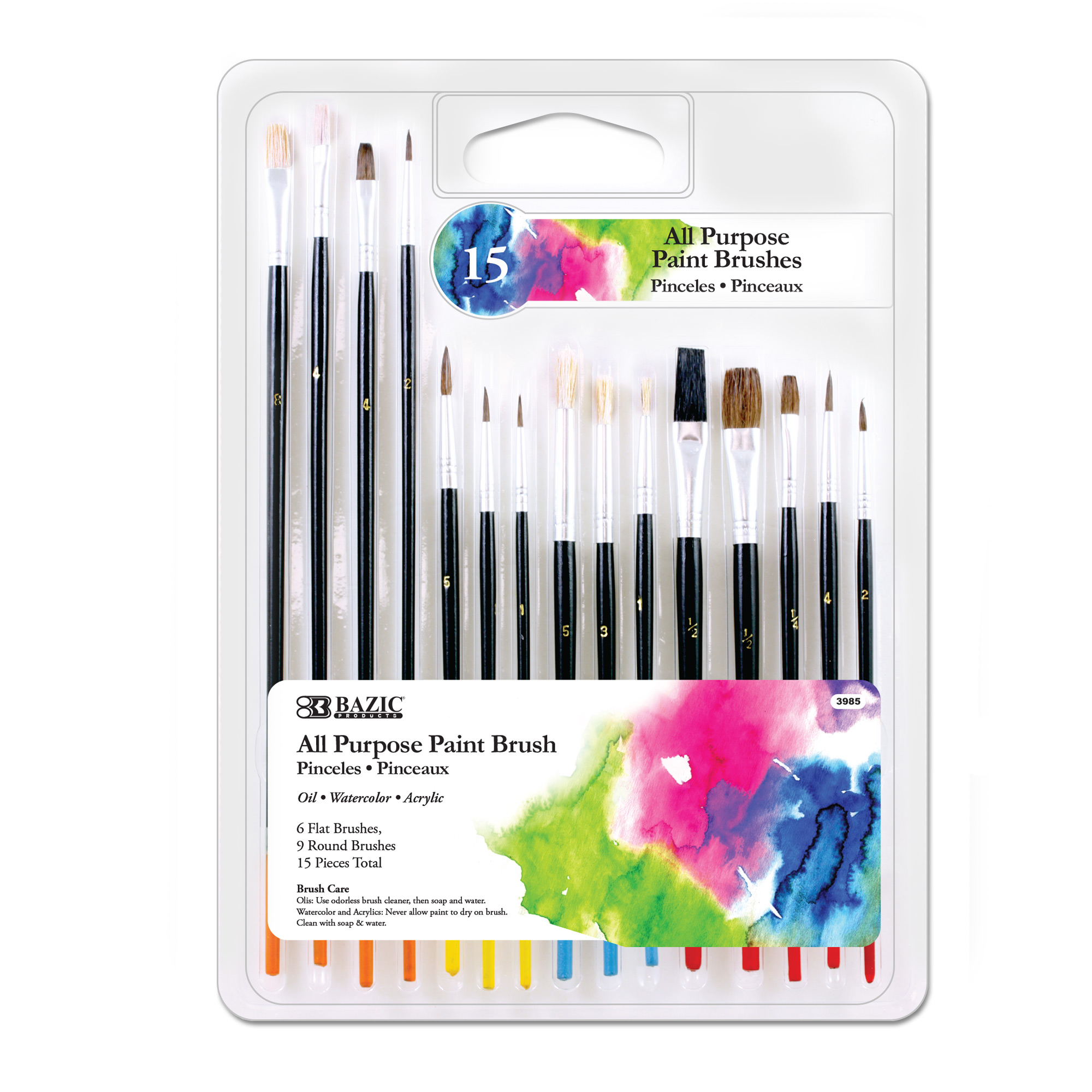 BAZIC Paint Brush Flat Natural Bristle (9/Pack) - Bazicstore
