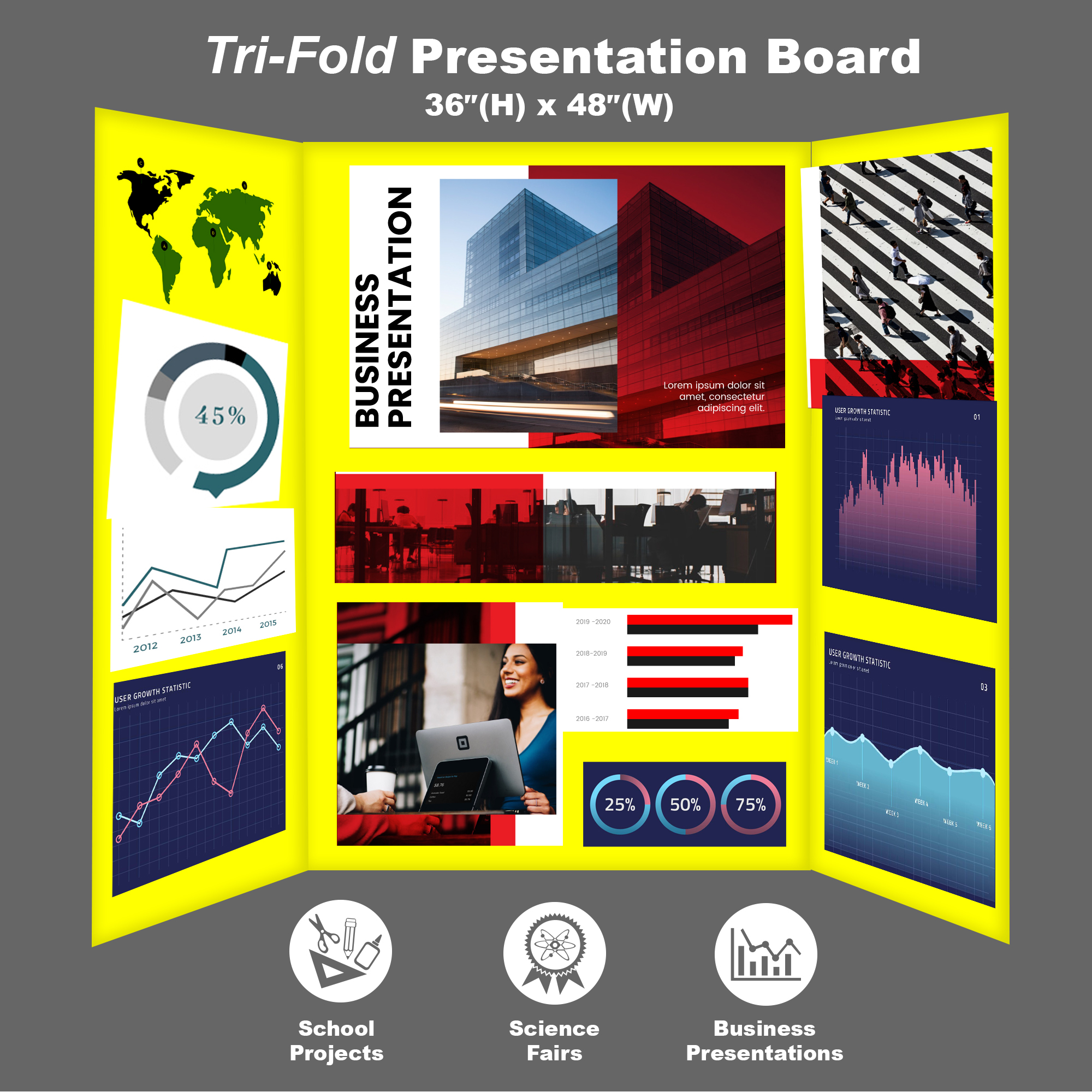 Project Display Presentation Board, Red Tri-fold