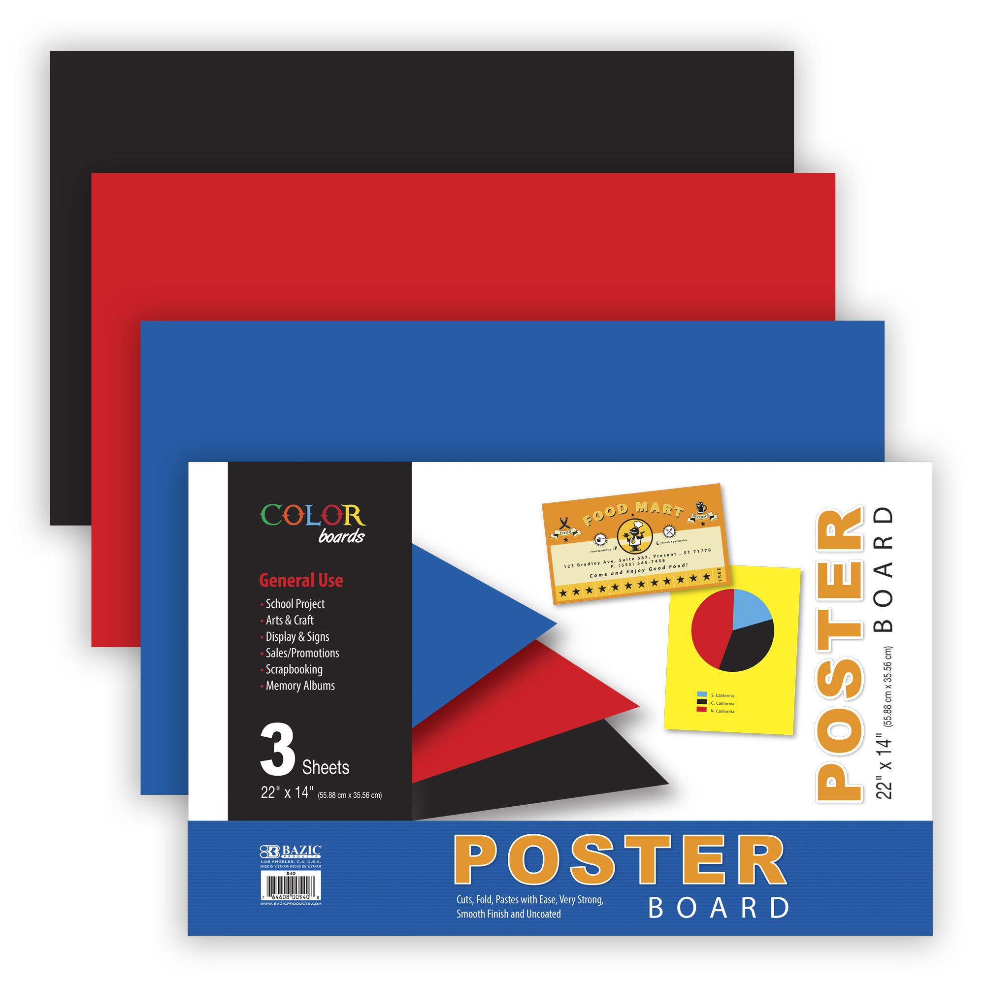 Assorted Color Poster Board 22 x 14 (3/Pack)