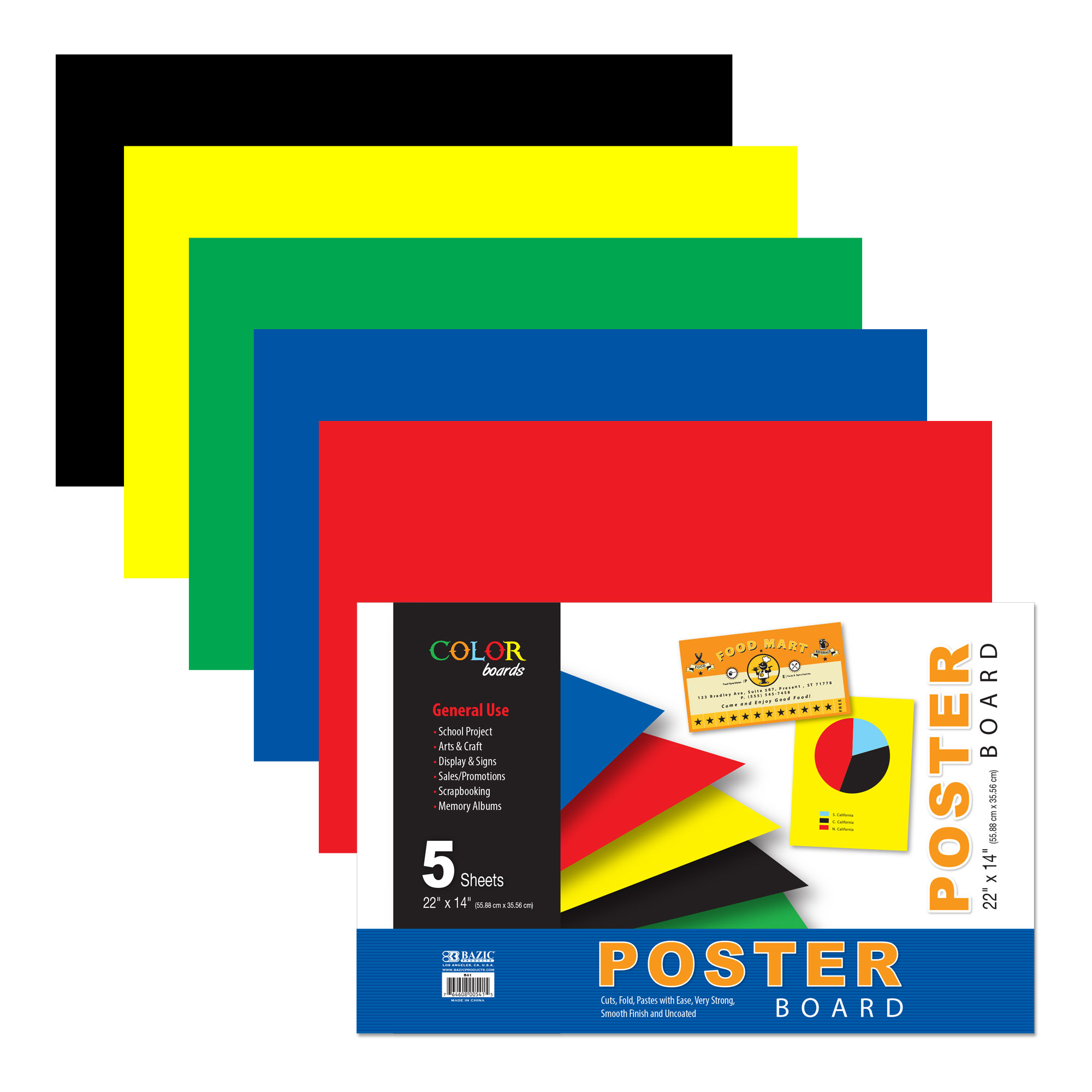 White Poster Board, 14 x 22, 64-Pack - School and Craft Supplies