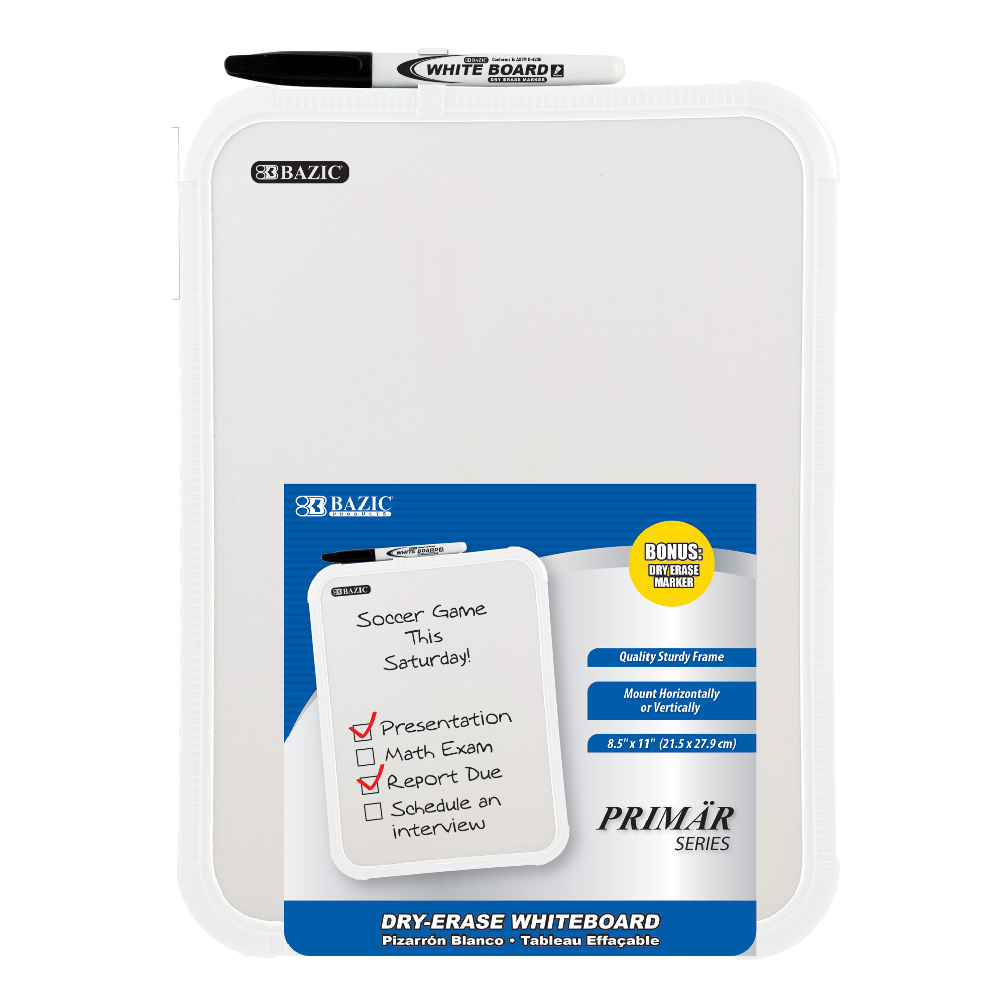 BAZIC 11 X 14 Magnetic Dry Erase Board w/ Marker & 2 Magnets Bazic  Products