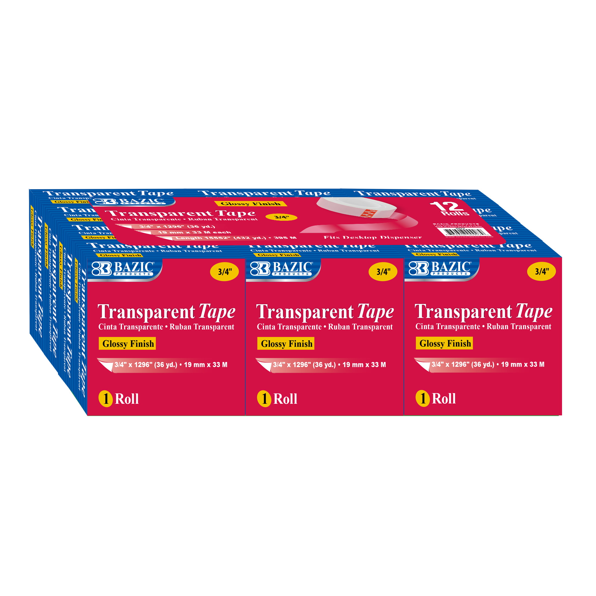 BAZIC 3/4 X 1296 Transparent Tape Refill (12/Pack) Bazic Products