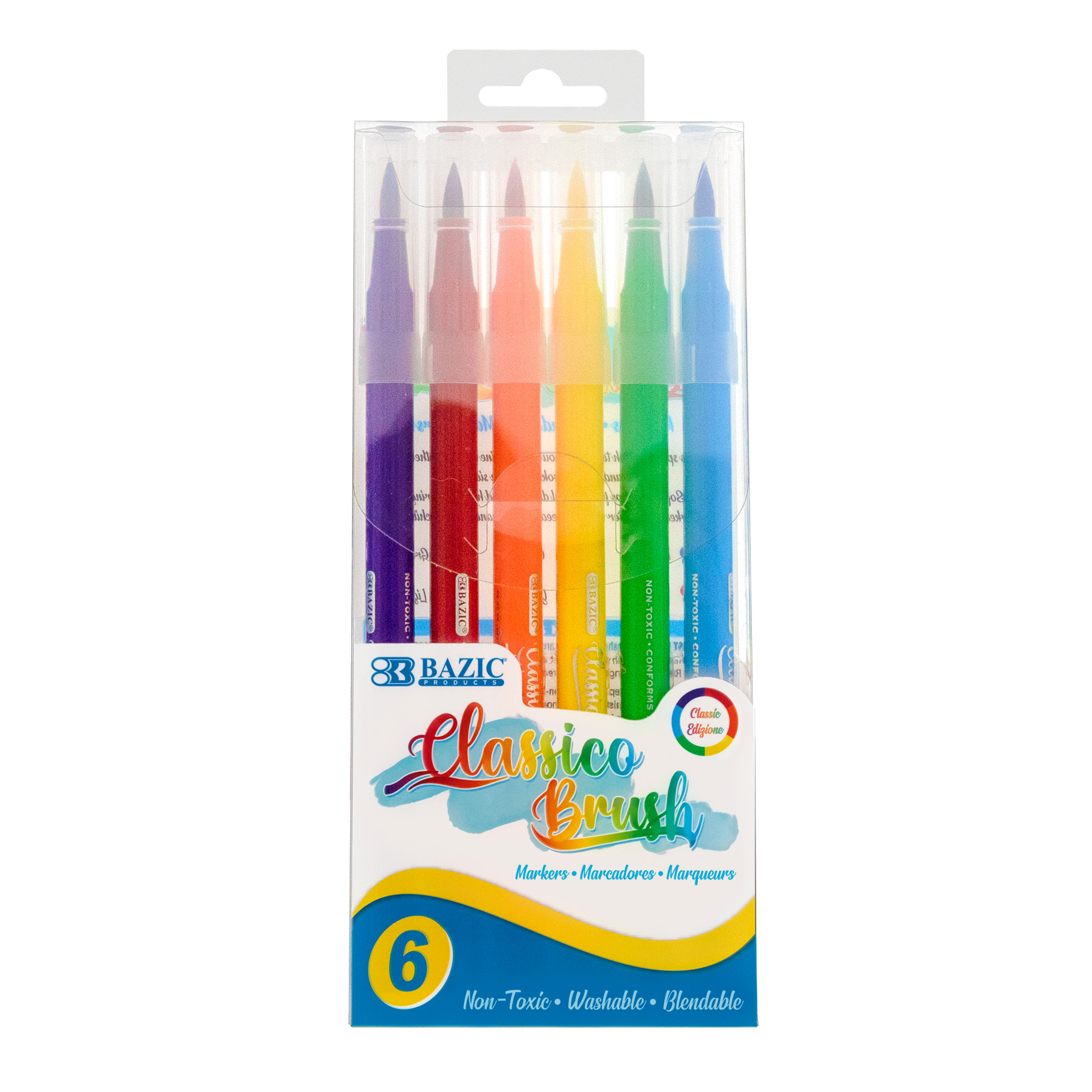  BAZIC 12 Colors Classico Brush Markers, Fine Line Washable  Coloring Marker, Non Toxic Art Supplies, Gift for Kids School (12/Pack),  1-Pack : Toys & Games