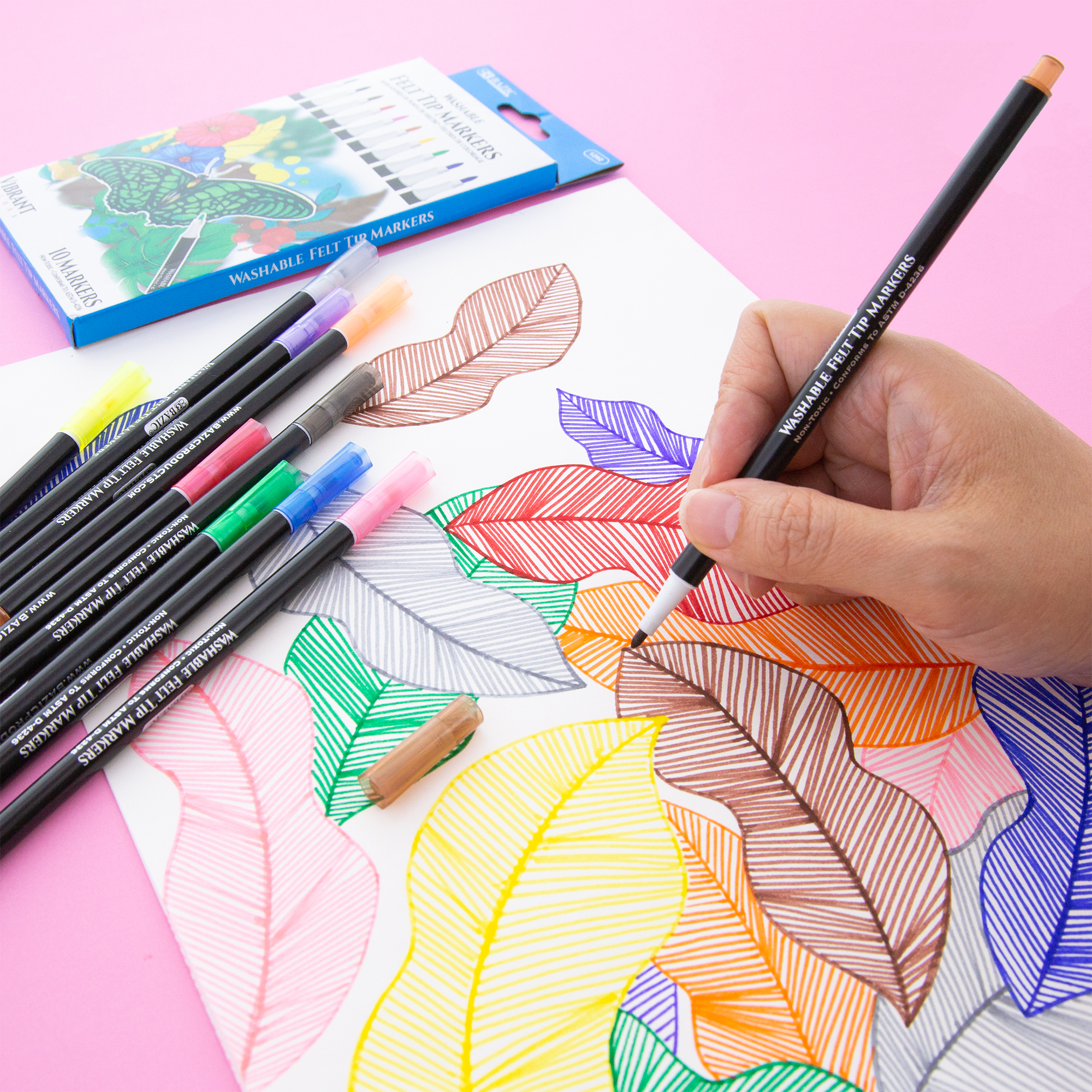 Kryc- Basics Felt Tip Marker Pens - Assorted Color, 12-pack Marker  Pens 1 Count (pack Of 12)