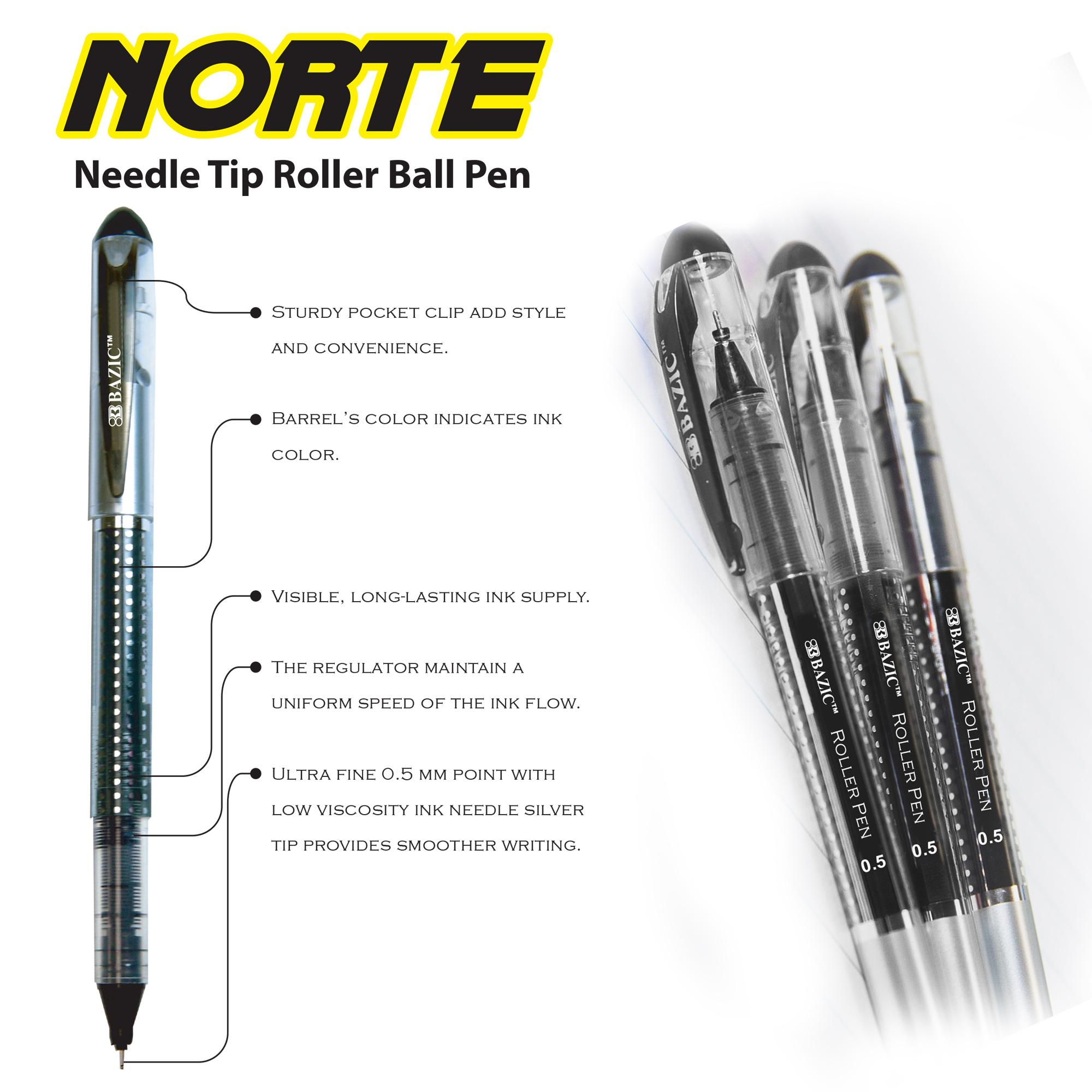 BAZIC Norte Black Rollerball Pen Bazic Products