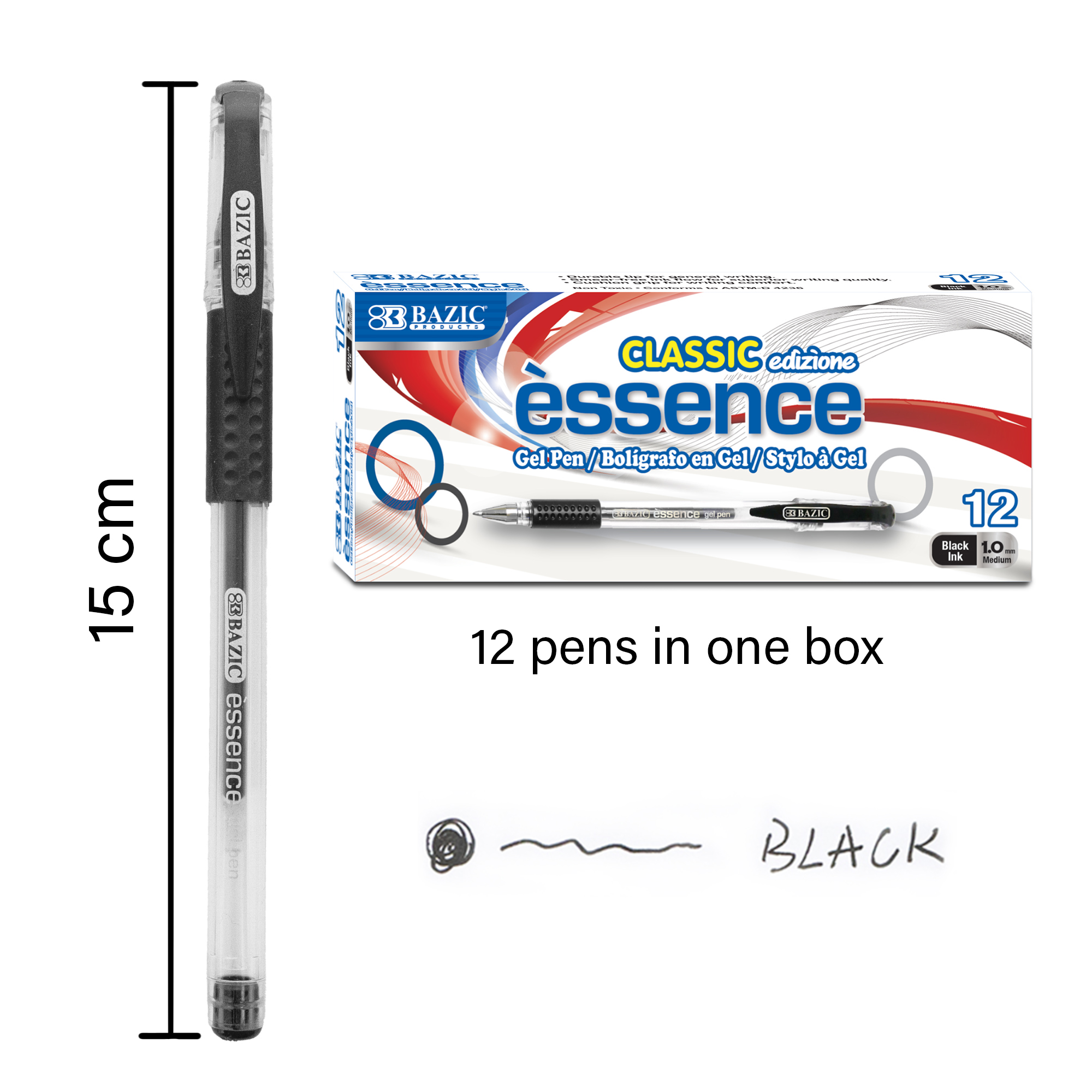 Essence Black Gel Pen w/ Cushion Grip (6/Pack) 24 Pack